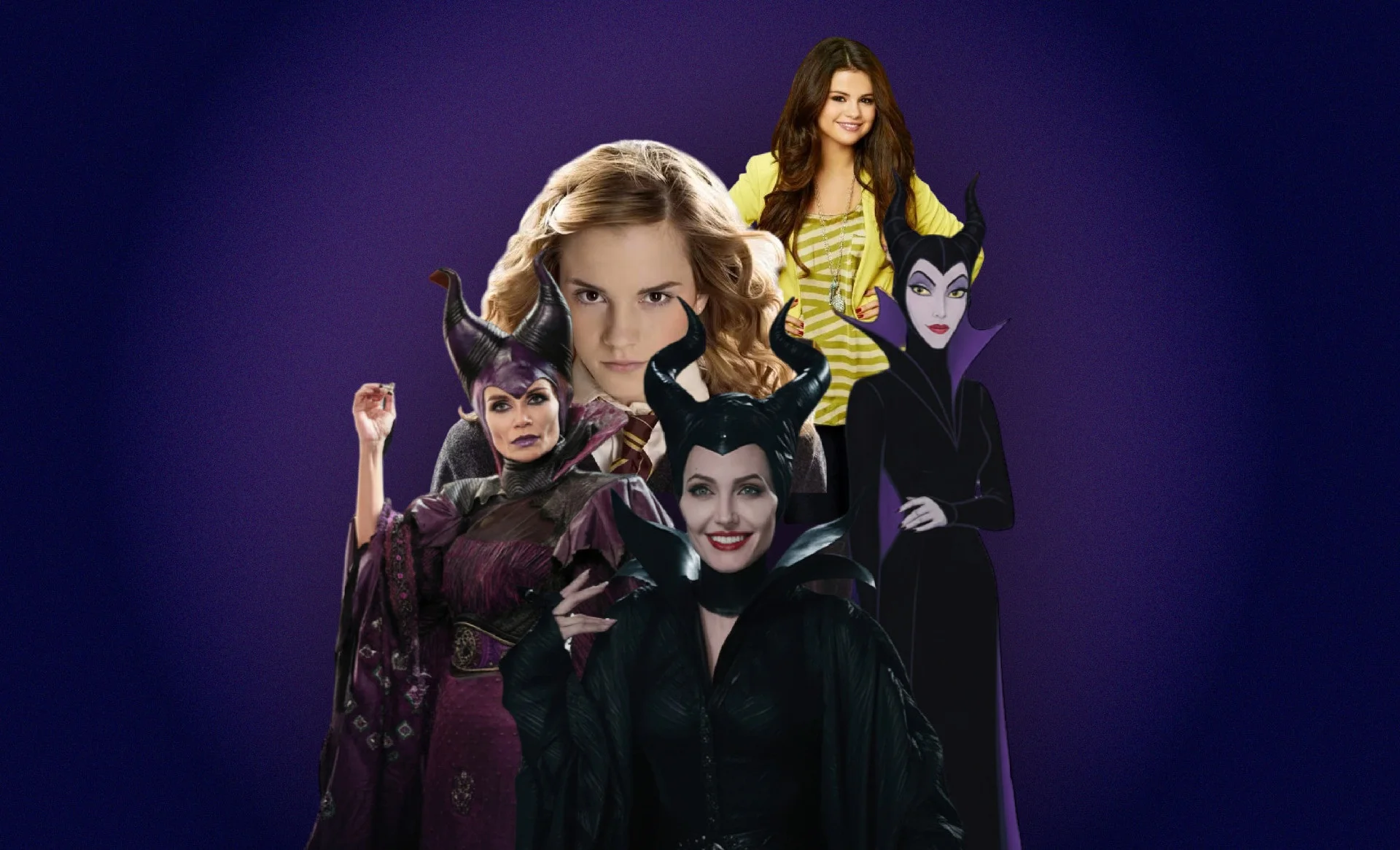 colagem das personagens Malévola, Hermione e Alex Russo colagem das personagens Malévola, Hermione e Alex Russo