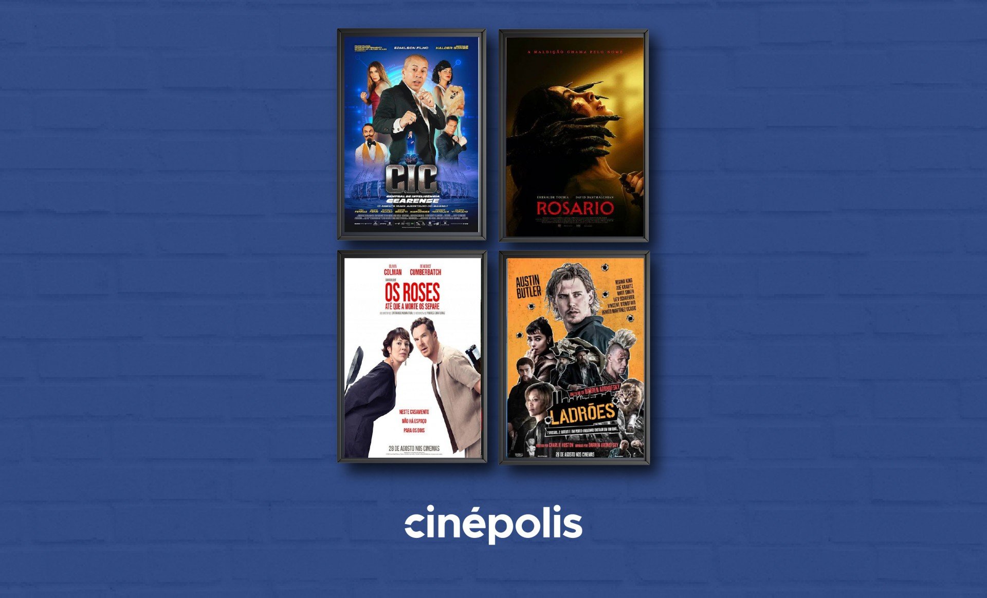 Foto com as capas das estreias da semana em fundo azul