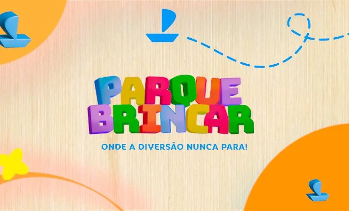 Nome parque brincar em fundo amadeirado